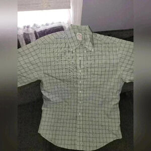 Brook Brothers 346 Shirt Mens Large Green Non-Iron Button Down Short Sleeve